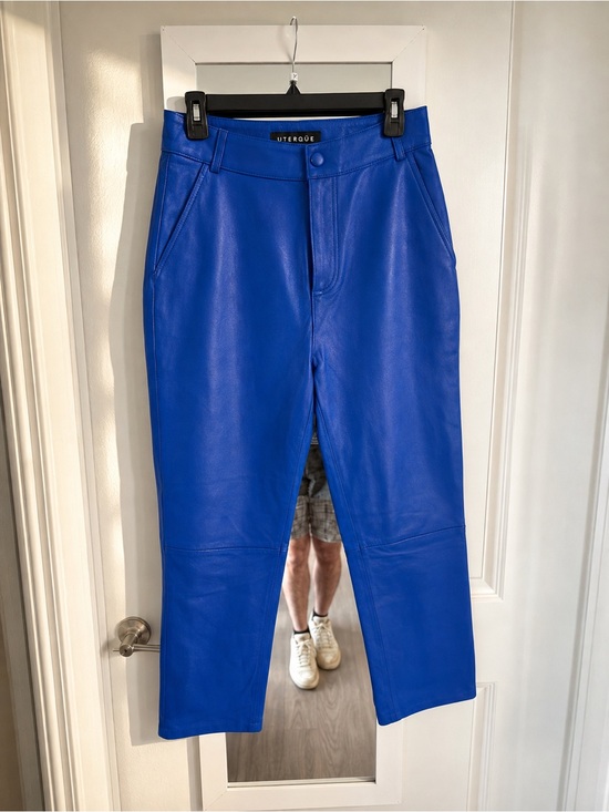 Uterque Pants - Uterqüe Blue Genuine Sheep Leather High Rise Cropped Pants Size S 26